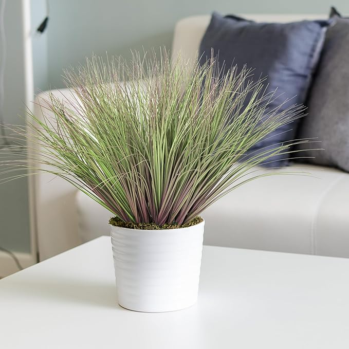 Ttranewsoo Fake Grass Artificial Grass Greenery Stems Fall Flowers Artificial Shrubs Wheat Grass Greenery Home Decor Artificial Plants Ornamental Grass Outdoor Fake Grass Leaves(24pcs) Purple-Green