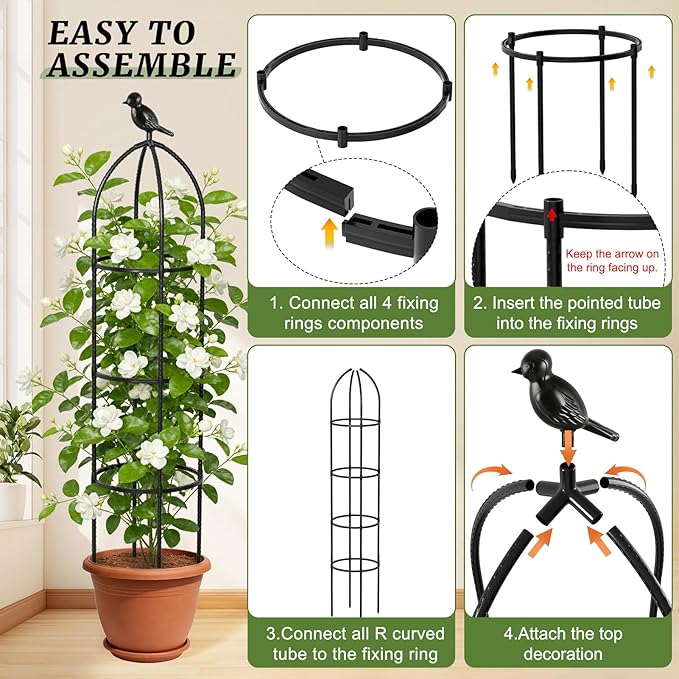 Obelisk Trellis for Climbing Plants, 6 Ft Garden Obelisk Trellis Rustproof Plastic Coated Metal Vine Plant Support Cage for Pots, Morning Glory, Clematis, Rose, Indoor and Outdoor Use, 2 Pack