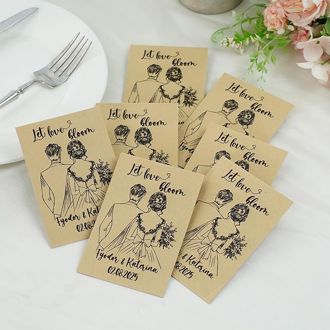 callie Personalized Wedding Seed Packet, Custom Kraft Wildflower Seeds Storage with Groom Bride Names and Date, Party Favors Bridal Shower Gifts, 10-200 PCS