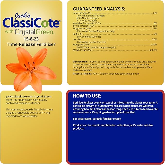 Jack's Classic 15-8-23 ClassiCote with Crystal Green Time-Release Fertilizer, 2lbs