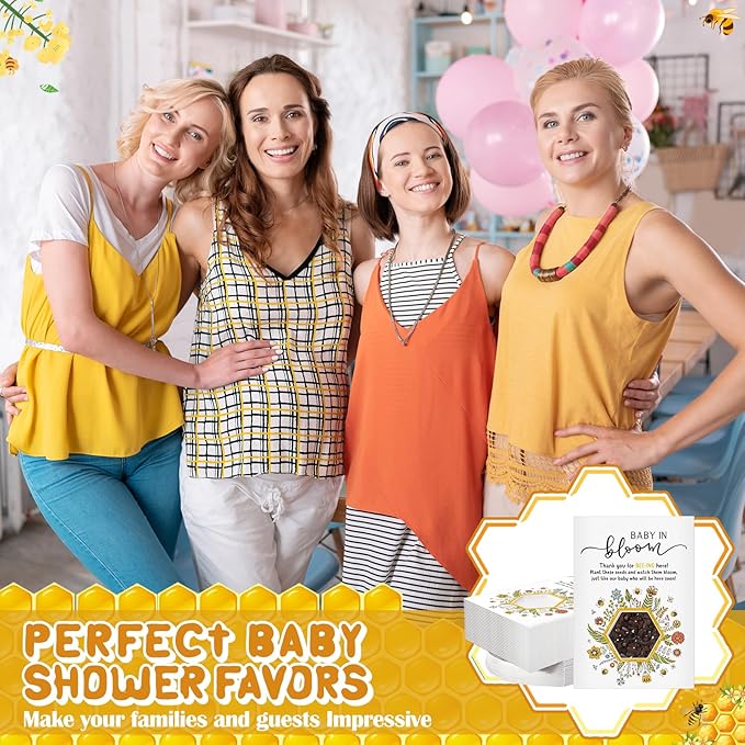Fumete 50 Pack Baby in Bloom Seed Packets Baby Shower Party Favor for Guest Envelopes Kraft with Clear Window Resealable Seed Organizer Storage Bag for Gender Reveal Party, No Seeds(Bee)