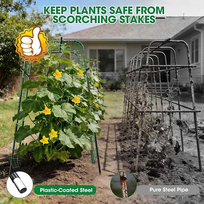 Cucumber Trellis for Raised Bed and Garden, 47" H x 31" W U-Shaped Metal Garden Trellis for Climbing Plants with Nylon Netting, Vegetable Support Frame