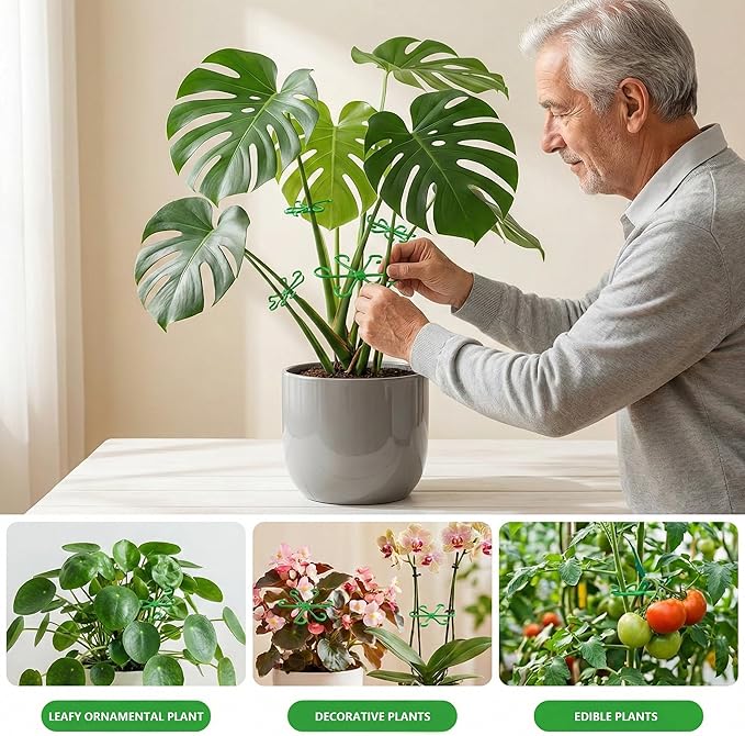 16PCS Plant Stem Support for Indoor Plants, Climbing Houseplant Stem Supports, 4 Sizes Reusable Clips for Monstera, Orchid & Pothos, Climbing Stem Holders (Green)