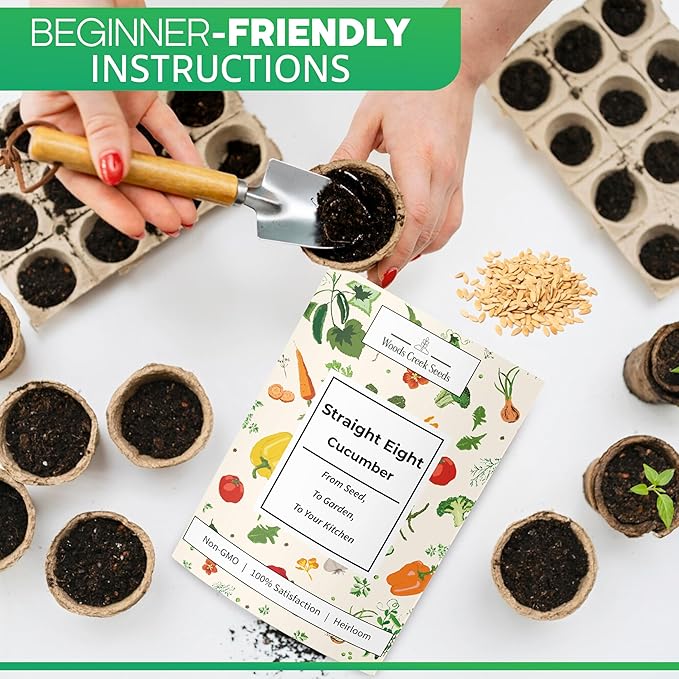 Woods Creek Seeds: Straight Eight Cucumber Seed for Planting - Over 90 Heirloom Seed Pack - Non-GMO Pickling Cucumber Seeds for Planting Indoors or Outdoors