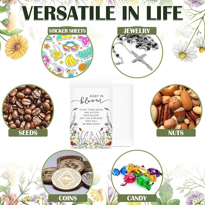 Fumete 50 Pcs Baby in Bloom Seed Packet Favors Wildflower Baby Shower Self Adhesive Envelopes for Guests Flower Packet Kraft Mini Organizer Decorations for Party Gift Favors, No Seeds (Wildflower)