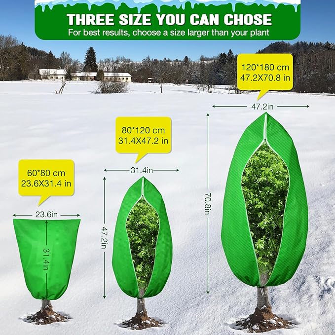 2pcs Reusable Winter Frost Plant Cover Freeze Protection, 47.2"x72" Large Frost Plant Cover for Winter Outdoor Plants,Frost Cloth Plants Jacket Drawstring Tree Cover for Outdoor Plants