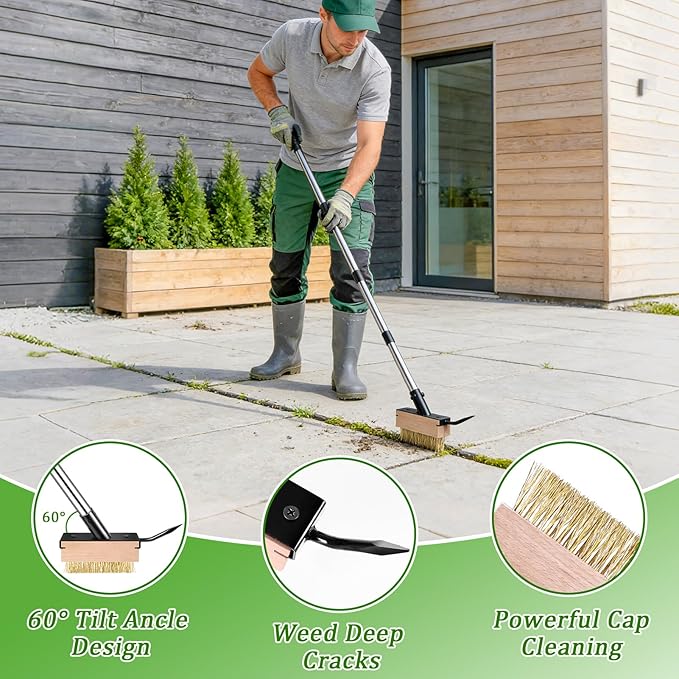 Crack Weeder Tool Set - Upgraded & Lengthened Manual Manganese Steel Crevice Weeding Tool with Adjustable Handle for Moss Weed Removal in Driveways, Patios, Pavers, Garden Cracks