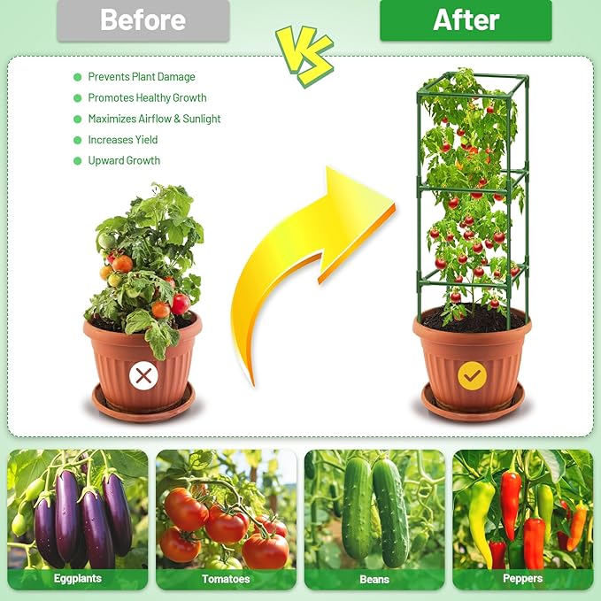 Legigo 4 Pack Square Tomato Cages- 45 Inch Heavy Duty Tomato Trellis for Climbing Plants Outdoor, Tomato Plant Support Stakes Cage Garden Trellis for Garden Raised Garden Bed Cucumbers Vegetables