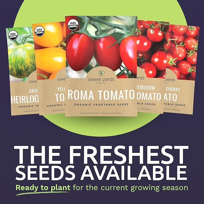 Organic Cherry Tomato Seeds Variety Pack - 5 Individual Packs - 2026 Season - Green Zebra, Sweetie Cherry, Chadwick, Yellow Pear and More! for Indoor & Outdoor Planting (Non-GMO, Certified Organic)