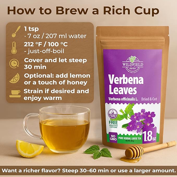 1.8 oz. Verbena Tea Vervain Herb Dried Cut Leaves Herbal (Verbena Officinalis) - 50g Verbena Dried Cut Leaf Herb Tea
