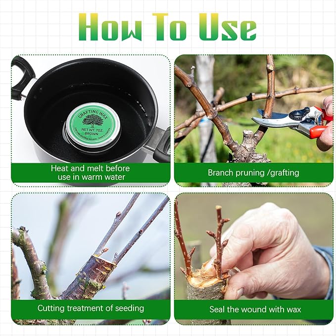 RattanView 2 Pcs 7 oz Grafting Wax Tin Weather Resistant Wax for Grafting Roses Fruit Bonsai Shrubs Wound Sealer Flexible Graft Sealer for Effective Tree Wound Repair(Classic)