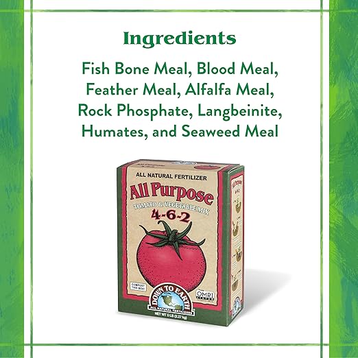 Down To Earth All Natural Fertilizers Organic All Purpose Tomato & Vegetable Mix - Plant Food for Tomatoes, Peppers, Herbs and Flowers 4-6-2, 5 lb