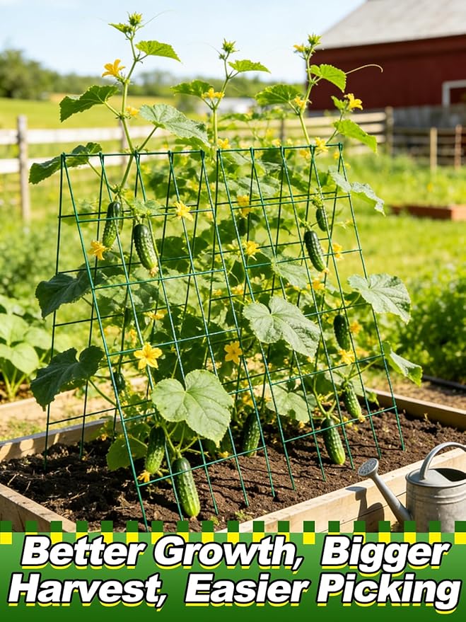 2 Sets Cucumber Trellis for Raised Garden Bed - 4.5mm Wire Heavy Duty Weather-Resistant Foldable A-Frame Metal Plant Support, for Squash Pole Bean Climbing Plants Vegetables Outdoor