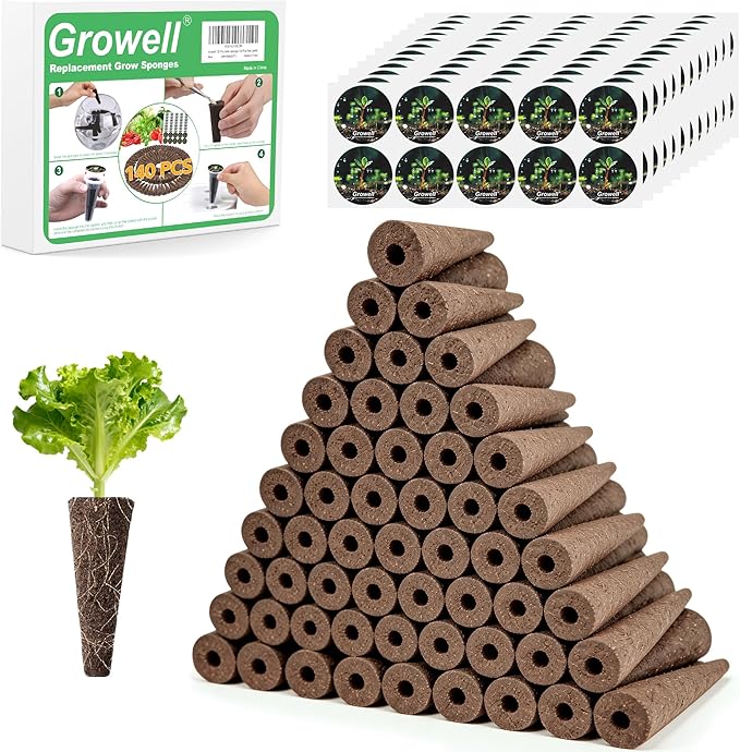 280Pcs Hydroponic Pods Kit, 140 Grow Sponges with 140 Pod Labels, Breathable Replacement Pods Compatible with AeroGarden & Most Hydroponics Growing System, Seed Starter Pods for Indoor Garden