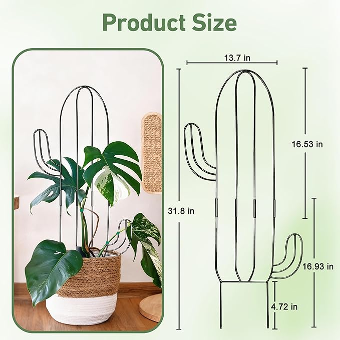Plant Trellis for Climbing Plants Indoor, Heay Duty Cactus Trellis for Potted Plants, Pothos Hoya Monstera Metal Houseplant Climbing Support for Garden Balcony, 2P