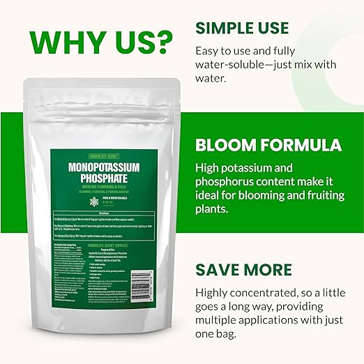 Humboldts Secret Monopotassium Phosphate 0-52-34 | MKP Fertilizer Bloom Booster for Flowers, Fruits & Vegetables | High Purity Water Soluble Phosphorus and Potassium Plant Food | 2 lb