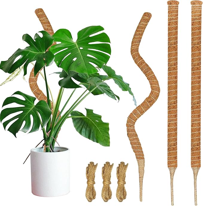 3 Pack Moss Pole, 47-Inch Moss Poles for Plants Monstera,Bendable Plant Support Stakes for Climbing Plants Indoor, Garden Trellis Plant Stick for Potted Plants, Pothos Philodendron