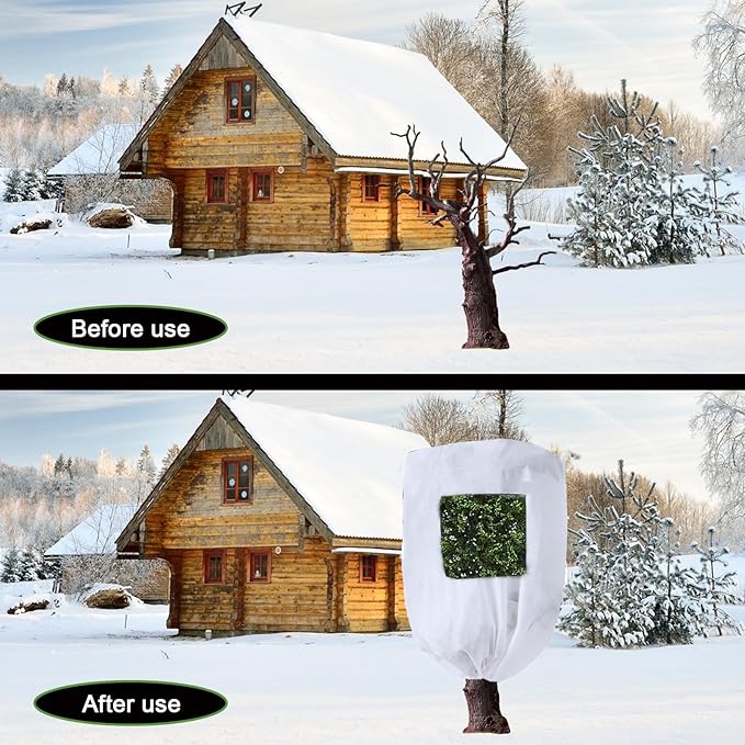 CMINGJ Plant Frost Protection Covers with Viewing Window, 31.5" x 47.2", 2.06oz/yd², Reusable Drawstring Tree Cover, Winter Tree Blanket with Zipper for Plants, Frost Protection Cloth (4 Pack)