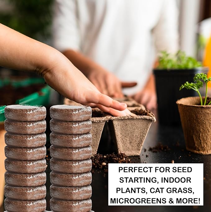 16 Pack Expanding Organic Fiber Soil, Amazing Potting Soil for Indoor Plants & Herbs. Soil Discs Made from Coco Coir. Expands to Fit 3” and 4” Pots.