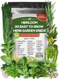 20 Easy to Grow Spice and Herb Seeds for Home Gardening - Kitchen & Culinary Herb Plant Seeds for Indoor, Outdoor, and Hydroponic Growing, Including Basil, Parsley, Rosemary, Mint & More