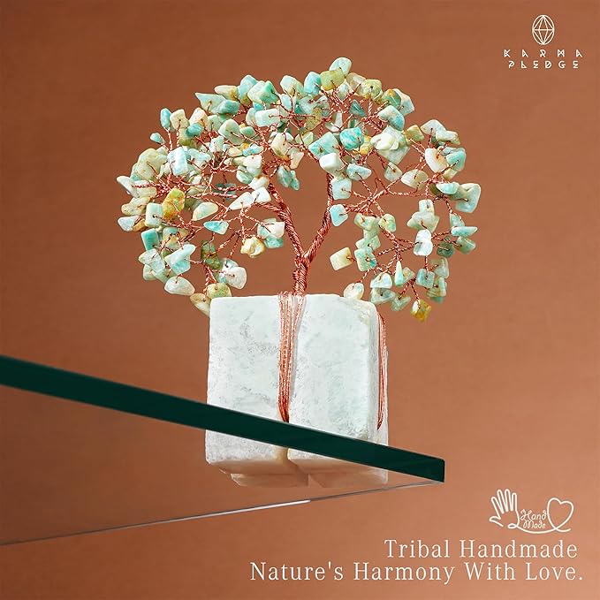 Crystal Tree for Birthday Gifts for Women, Handmade Raw Crystal Base Amazonite Chakra Healing Crystal Tree of Life for Positive Energy, Money, Good Luck, Christmas Décor, Home and Office Decor