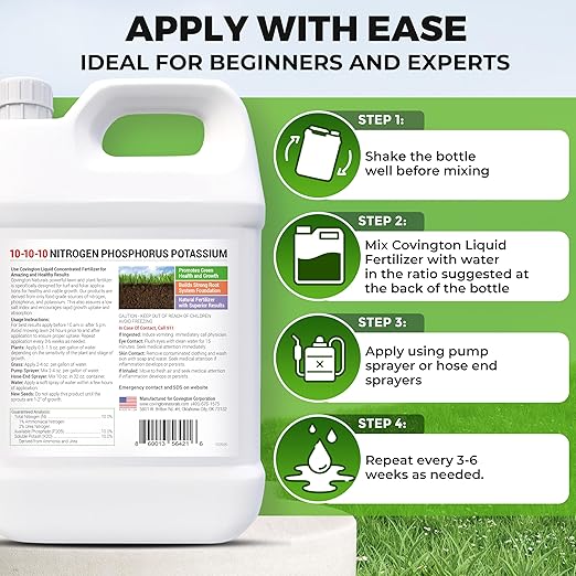 Covington 10-10-10 NPK Liquid Fertilizer (32oz) All Purpose Liquid 10 10 10 NPK - Lawn Food with Nitrogen Phosphorus Potassium Concentrate for Lawns, Outdoor & Indoor Plants, Vegetable Gardens