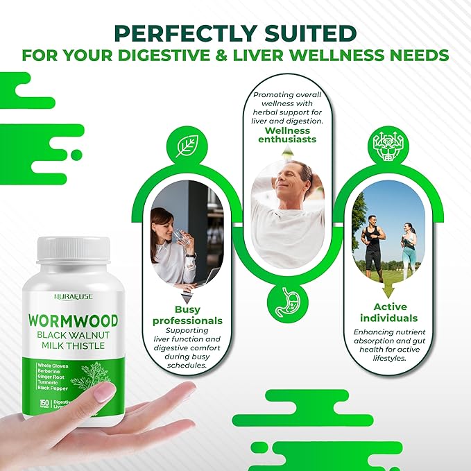 NURAFUSE Wormwood Whole Cloves Milk Thistle with Other Herbs - Support Digestive Health, Liver Wellness