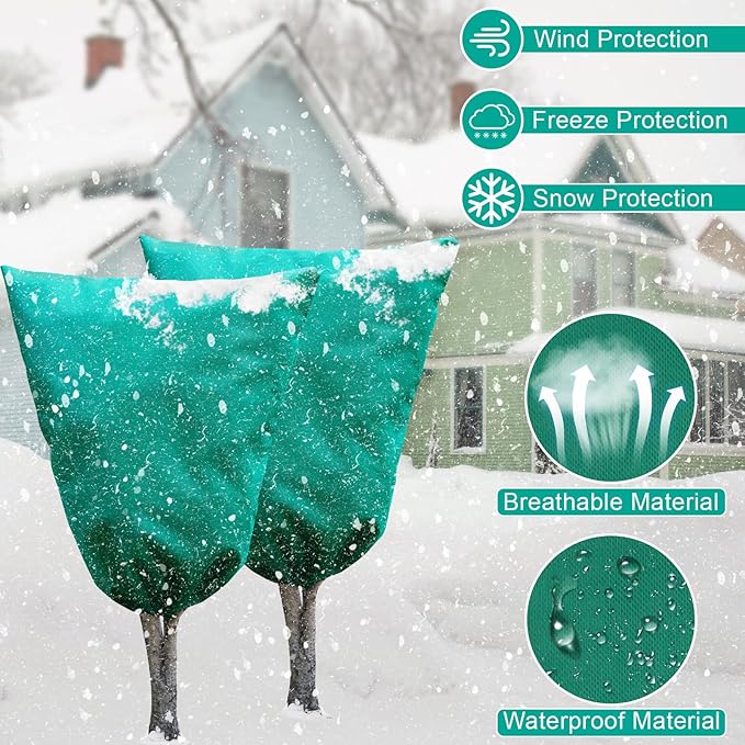 Insoma 2 Packs 2.2 oz/yd² Plant Covers Freeze Protection 31.5" W X 47.3" H, Outdoor Plants Frost Protection Covers with Zipper & Drawstring, Frost Blankets for Tree in Winter