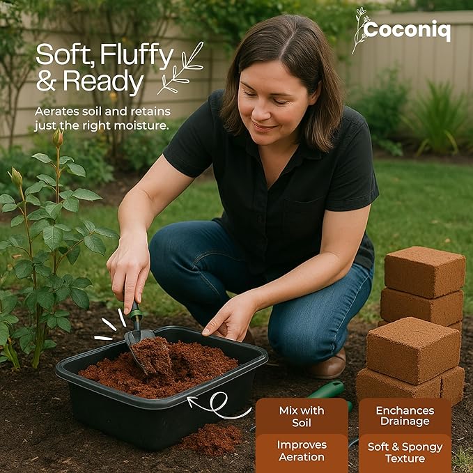 COCONIQ Coco Coir Block 10 Pounds - Large Compressed Coconut Fiber Brick for Potting, Gardening, Planting, Seed Starting, Indoor & Outdoor Plants