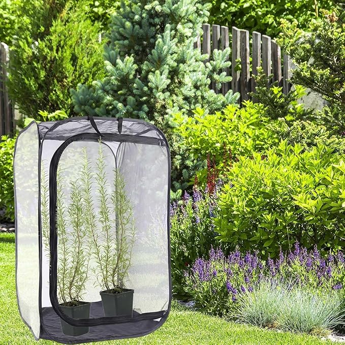 Mesh Plant Enclosure Pop-Up Cage Plant Protection Tent, 24”x 24”x 36” Mesh Plant Cover Grow Tent Plant Cover for Fruit, Vegetables, Pests, Bird and Pest Protection Guard for Flowers and Herbs