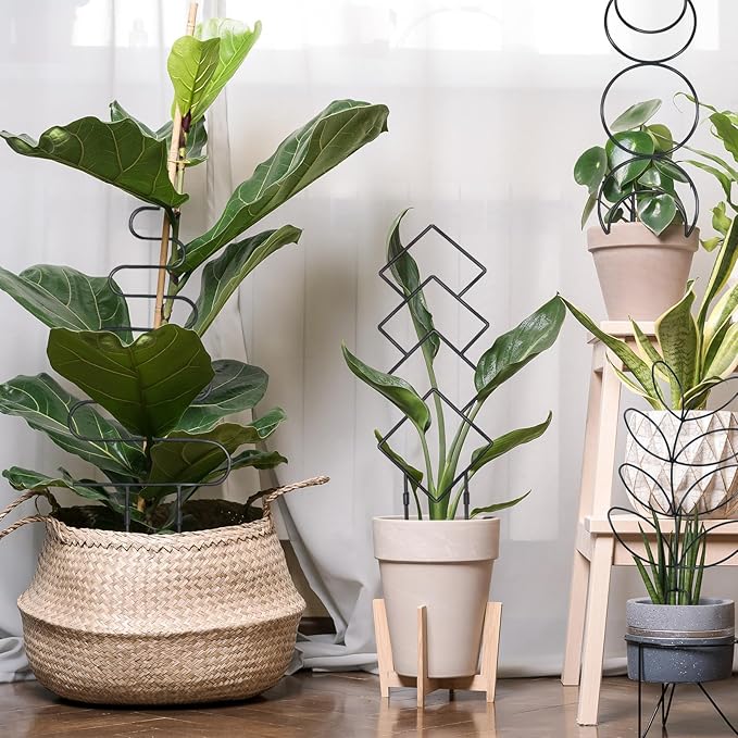 Larger 23inch Plant Trellis for Climbing Plants Indoor, Trellis for Potted Plants with Ties, Metal Climbing Plant Support for Houseplant Flower Pothos, 4 Different Panels, Black
