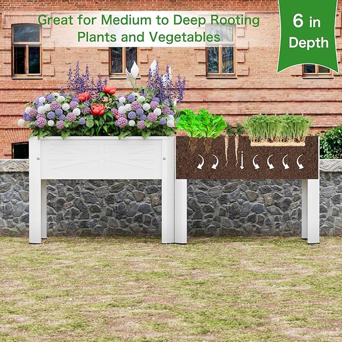 Raised Garden Bed with Detachable Legs Elevated Metal Planter Box for Growing Fresh Herbs Vegetables Flowers Succulents&Other Plants for Outdoor Backyard Patio (White)
