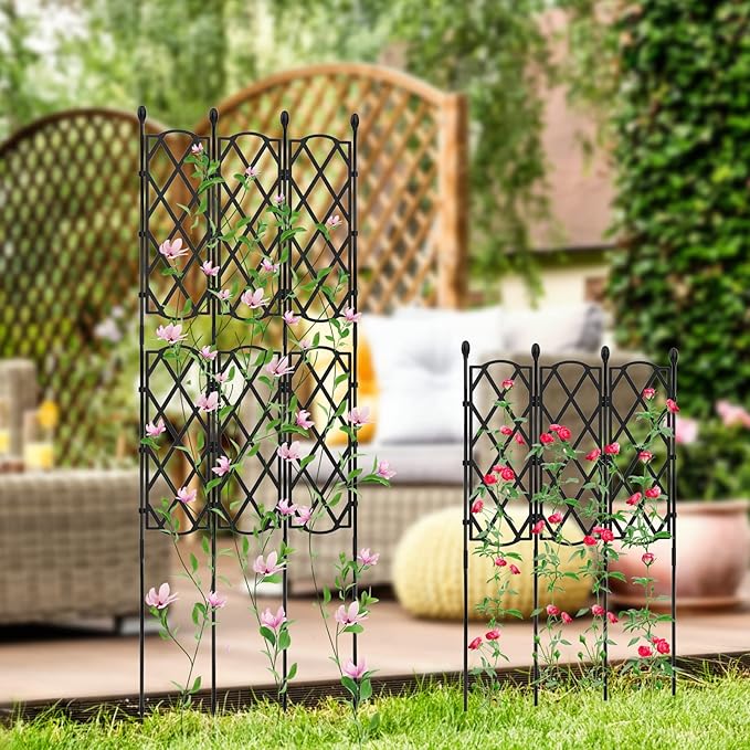 Garden Trellis for Climbing Plants Outdoor, 4FT Tall Plant Support Trellis Cage for Indoor Potted Plants, Plant Trellises Frame for Vines, Flowers, Vegetable, Rustproof Lattice Grid Panels