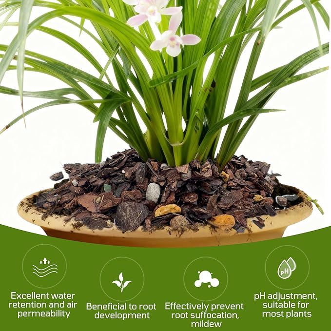 Organic Orchid Potting Mix, Mixture of Perlite, Pine Bark, Volcanic Rock, Coconut Coir, Pine Needle Soil, and 7 Other Components+Orchid Sphagnum Moss (5 QT)
