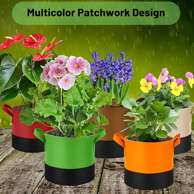 7 Gallon Fabric Grow Bags 5-Pack, 350G Heavy Duty NonWoven Fabric Pots with Handles, Breathable Grow Planter for Vegetables Flowers Indoor Outdoor Gardening