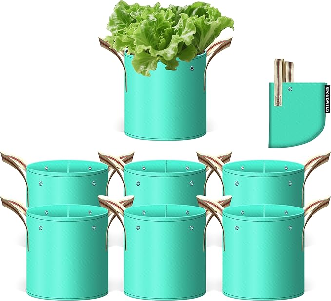 SPONDWILD 7 Pcs 3 Gallon Potato Grow Bag, PE Garden pots Plant Grow Bag with Branch-Binding Holes and Drain holefor for Vegetables, Strawberries, Flowers