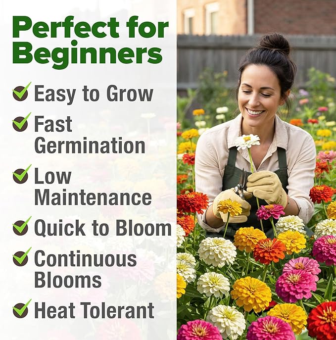 HOME GROWN Dwarf Zinnia Seeds Mix - 300 Pumila Zinnia Seeds for 2026 (0.6g) | Zinnia Flower Seeds for Planting Outdoors | Colorful Cut Annual Flowers for Summer Gardens & Containers (Zinnia elegans)