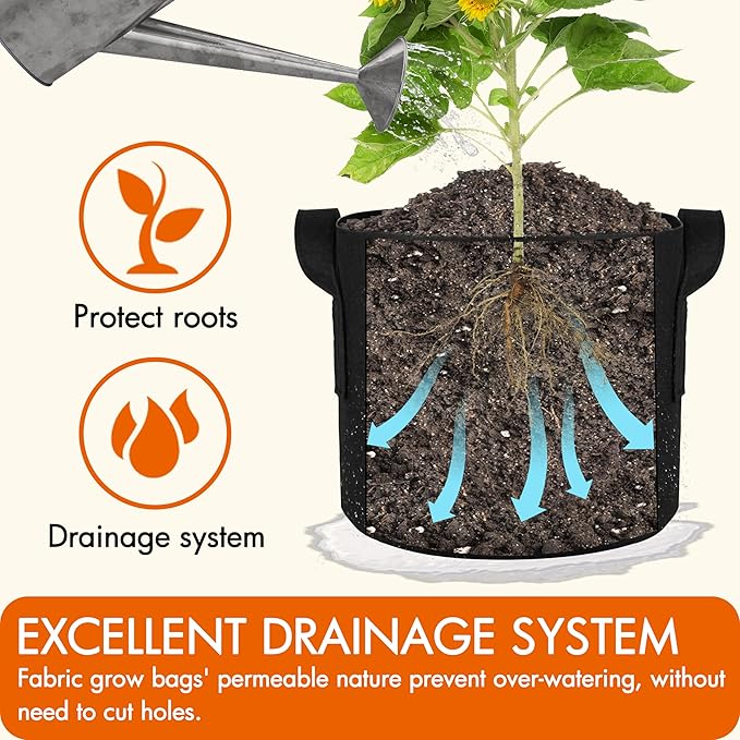 Gardzen 6-Pack 5 Gallon Grow Bags, Aeration Fabric Pots with Handles, Heavy Duty Cloth Pots for Plants