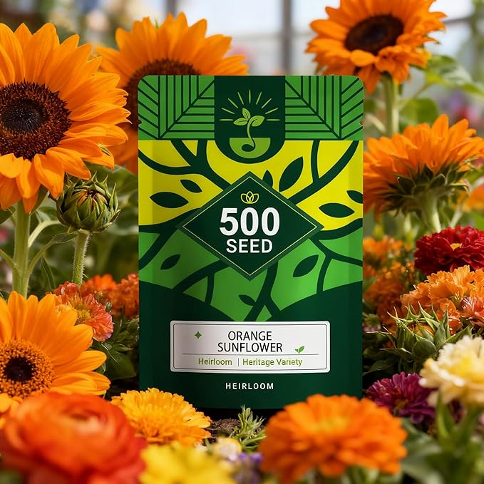 Orange Sunflower Seeds - 500 Seeds - Hybird Variety for Garden Borders or Field Planting