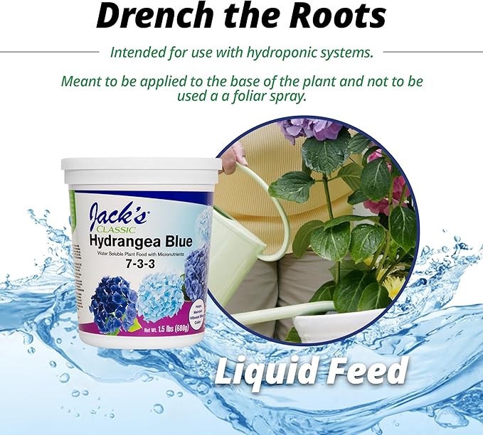 Jack's Classic 7-3-3 Hydrangea Blue Water-Soluble Fertilizer with Micronutrients to Enhance Blue Flowers, 1.5lbs
