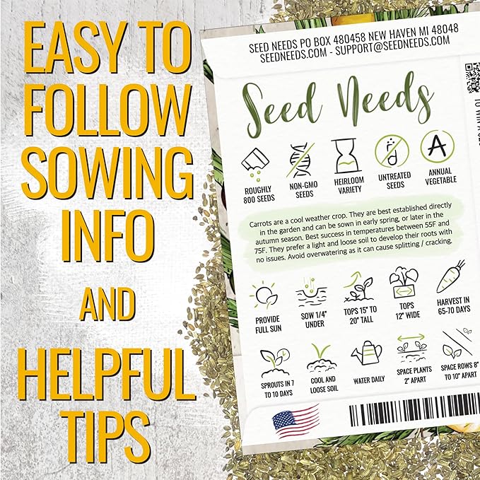 Seed Needs Carrot Seeds for Planting Rainbow Carrots - Non-GMO Heirloom & Untreated Veggie Seed to Grow a Home Grown Vegetable Garden in Fall or Spring (5 Packs (4,000 Seeds))
