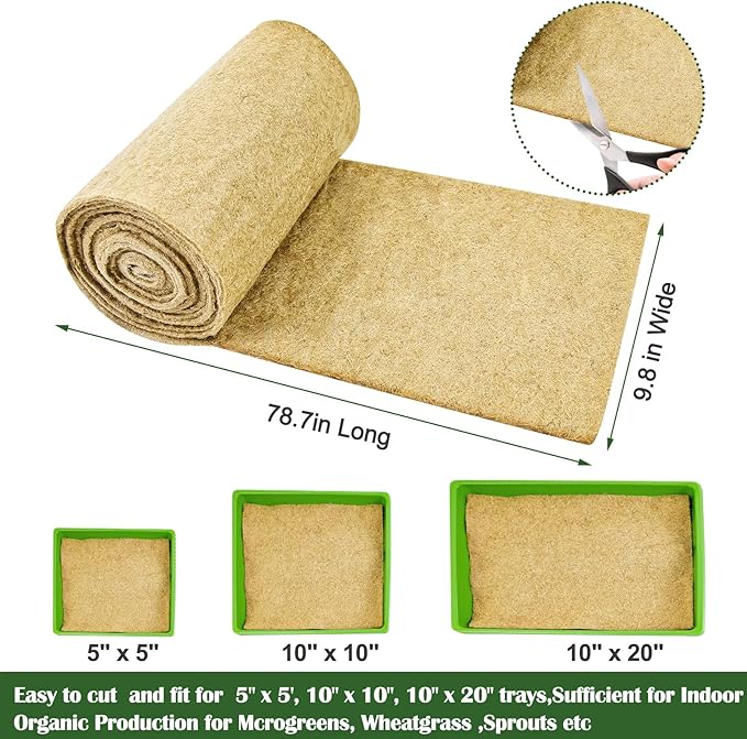 Emsiok 1Roll 10" X 79" Microgreen Grow Mat Natural Fiber Grow Mats Microgreens Grow Kit Hydroponic Pads Indoor Organic Production for Microgreen Starter Tray Wheatgrass Sprouts