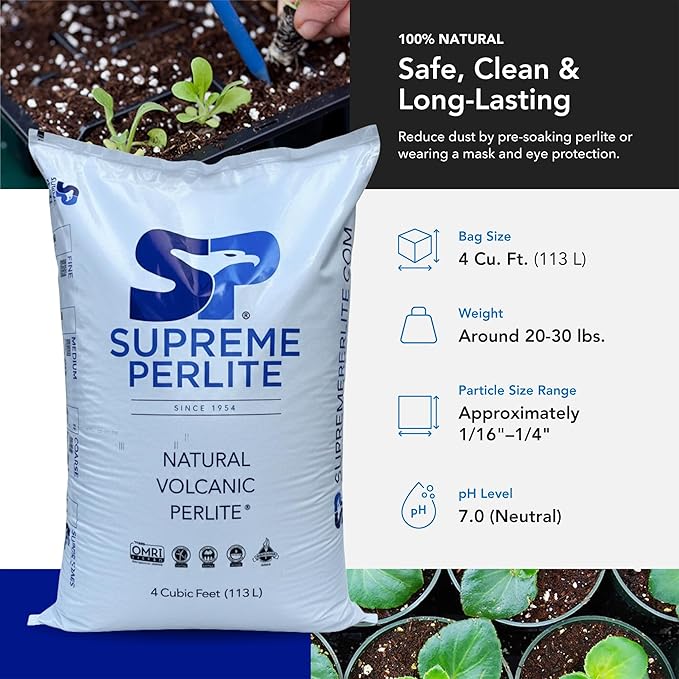 Supreme Perlite Medium Horticultural Perlite, 4 Cubic Feet Bag - Organic Potting Soil Mix Amendment for Seed Starting, Succulent, Cactus, Orchid, Bonsai, and Indoor or Outdoor Gardening
