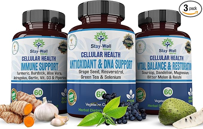 Soursop Capsules with Black Seed Oil, Sea Moss, Moringa, Turmeric, Resveratrol and Green Tea – Cellular Health, Immune, Antioxidant Support Formula – 3 Bottle Protocol