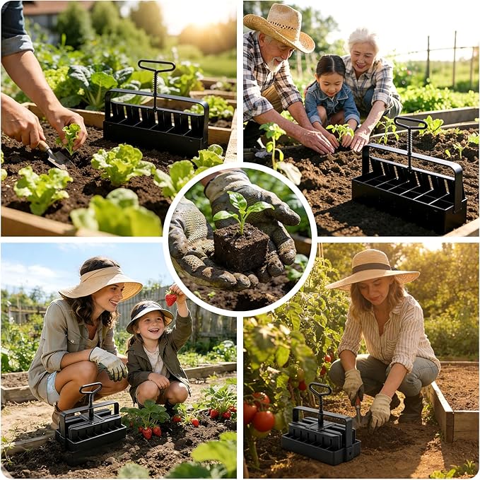 Soil Block Maker Bundle - Large 2" and Small 0.67" Handle Manual Soil Blocker 2 Inch with 3 Types of Seed Pins, Seedling Tray, Grow Tweezer - Seed Starter Tool for Garden Seedlings, Cuttings