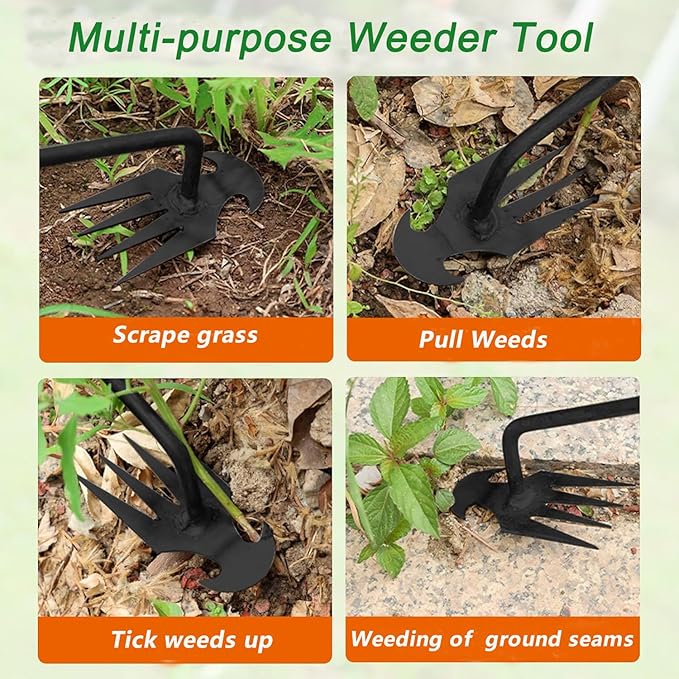 Weed Puller Gardening Hand Weeder Tools,Portable Artifact Uprooting Weeding 6 Teethes Manganese Steel Weed Removal Dual Purpose Manual Hand Pulling Tool for Lawn Garden (Silver)