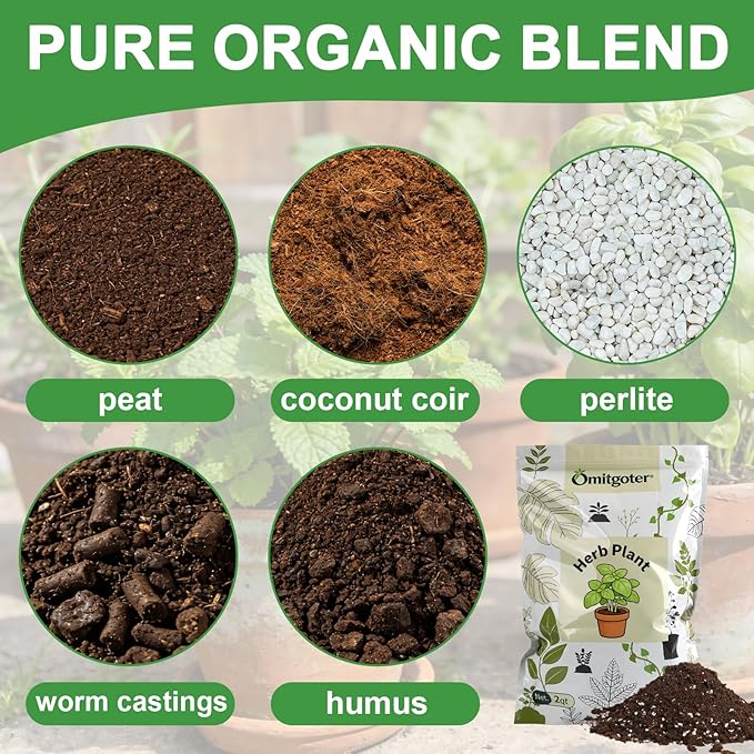 Organic Potting Soil Mix for Indoor Plants & Herb Gardens 2qt- All-Purpose Nutrient-Rich Natural Soil