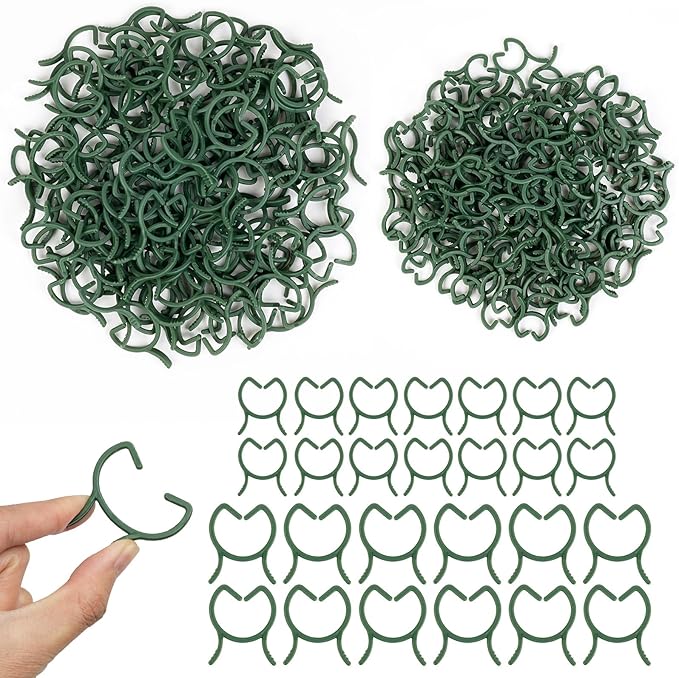 AUAUY 210 Pcs Plant Clips Green Garden Clips Plastic Plant Rings Plant Support Clips for Securing Plant Stem（M+L）