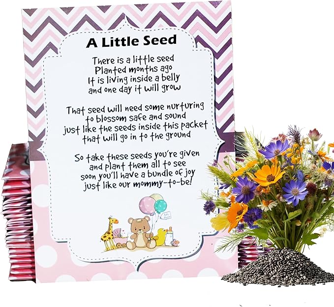 Mommy to Bee Seed Packets | Girl or Boy Baby Shower Favors for Guests | 20 Wildflower Seeds Packets | Pre-Filled | Bouquet Wildflower Mix | Non-GMO Seeds | Gender Neutral | Oh baby | Gifts (Girl Pink)