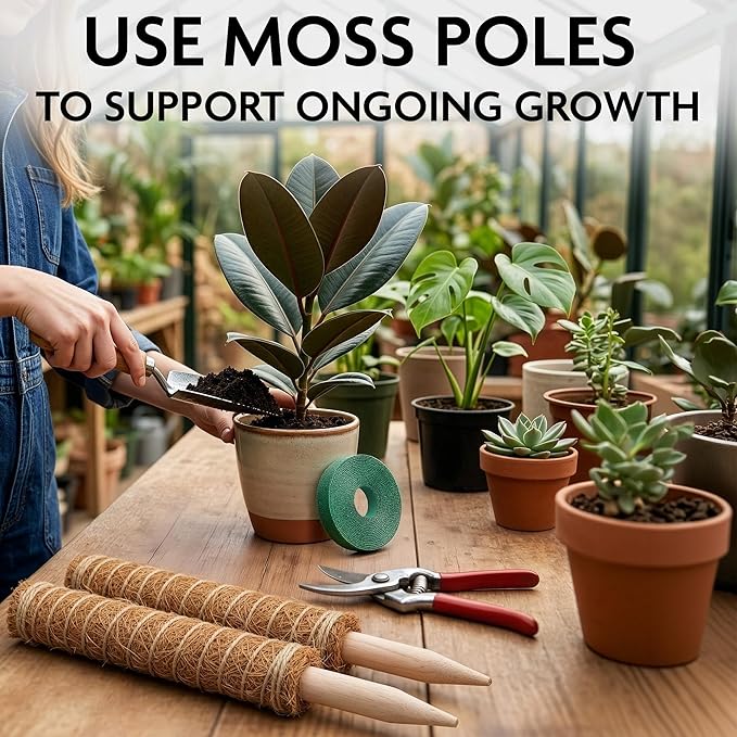 Moss Pole 26.4" Small Monstera Plant Support 2 Pcs Set - Pothos Plant Climber Support with Connectable Design and Fixation Strip - Coconut Fiber Moss Poles for Monstera, Money Plants, Philodendron